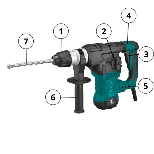 Bohrhammer SDS-PLUS 1500W 6J Vander VMU744 einstellbare Geschwindigkeit Schmieden Bohren – Bild 2