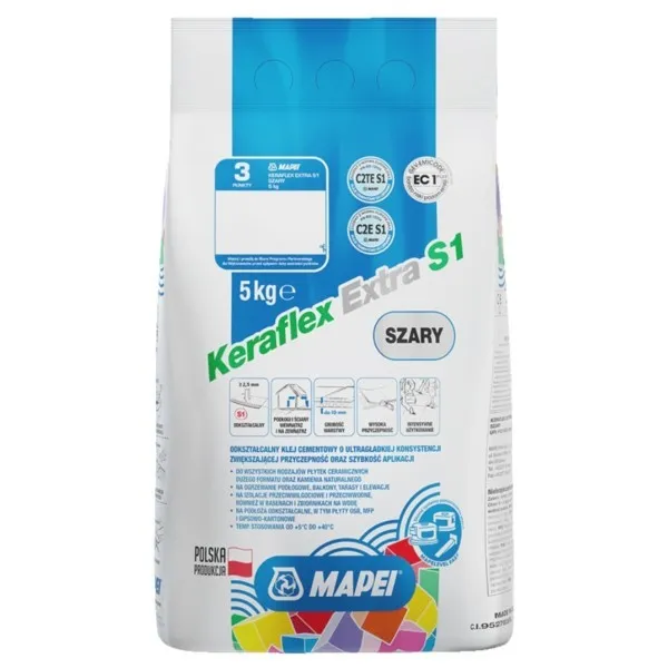 Fliesenkleber Keraflex Extra S1 grau 25kg zementärer Verlegemörtel MAPEI