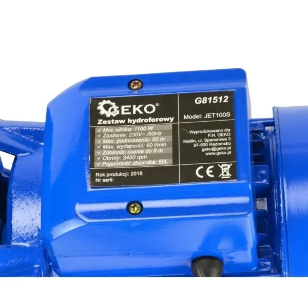 Hauswasserwerk 50L 1100W gusseiserne Pumpe 60L/min Geko JET100S G81512 – Bild 7