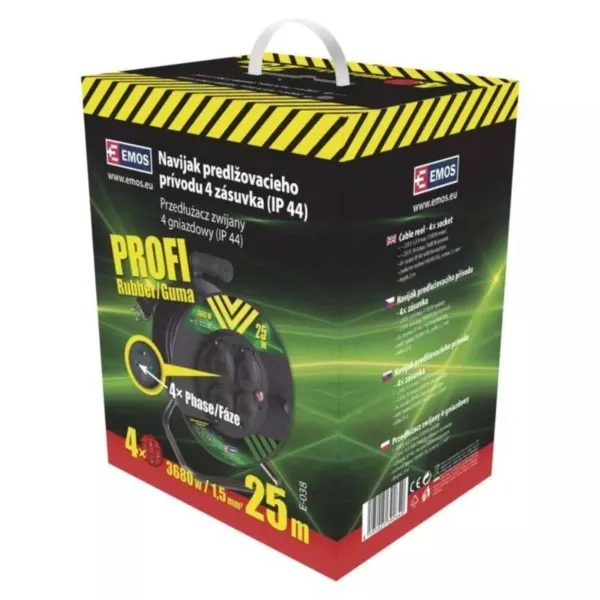 Kabeltrommel 25m 3×1,5mm² aus Gummi 4x230V IP44 Emos P084251 – Bild 2