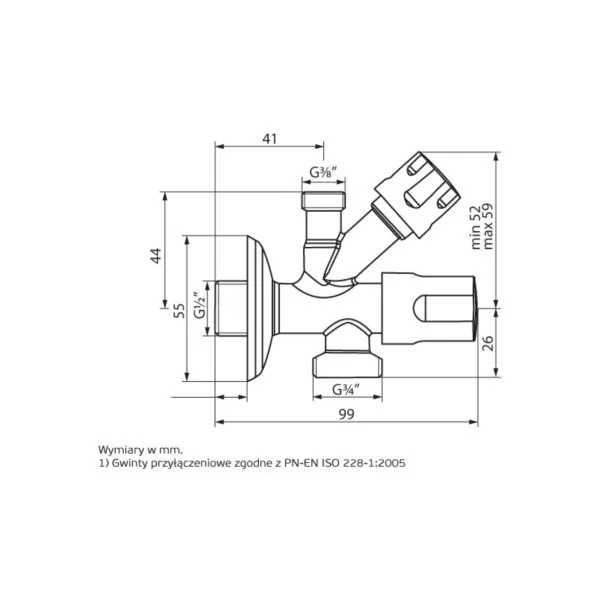 Kombi-Eckventil 1/2″x3/8″x3/4″ PHA-050 Perfexim 02-050-1520-000 – Bild 2