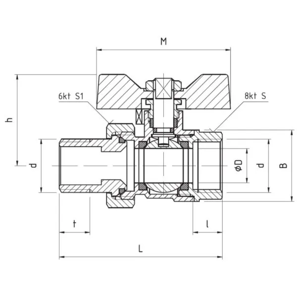 Kugelhahn 1″ Verschraubung AG Stopfbuchse Flügel Perfexim PHA-005 00-005-0250-000 – 2658 – Bild 2