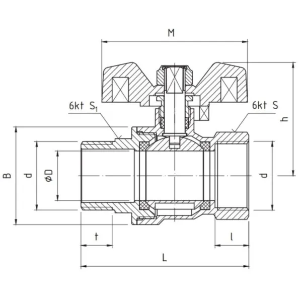 Kugelhahn mit Stopfbuchse 1/2″ IG-AG PN30 Rot Flügel Perfexim 00-004-0150-000 – Bild 2