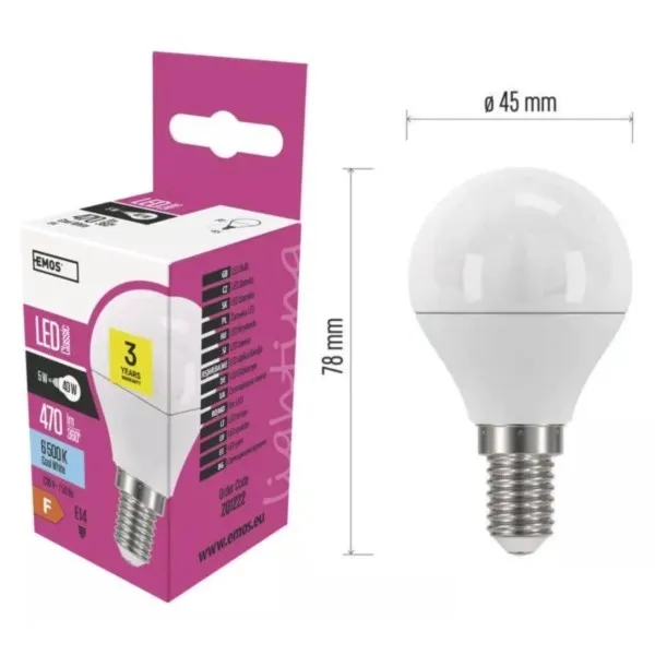LED-Leuchtmittel E14 5W 470lm 6500K Tageslichtweiß 230V Mini Globe Emos ZQ1222 – Bild 2