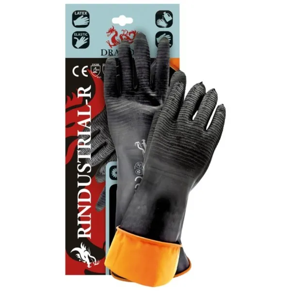 Schutzhandschuhe aus Gummi 35cm Reis RINDUSTRIAL-R Größe 11 Schwarz Orange
