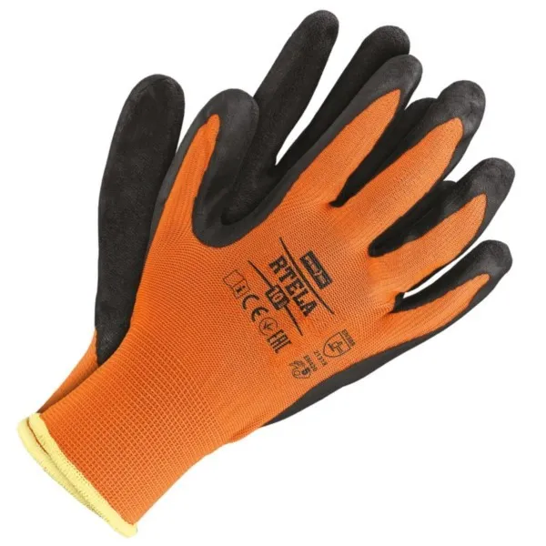 Schutzhandschuhe latexbeschichtet Reis RTELA Größe 9 orange-schwarz Pack.12St