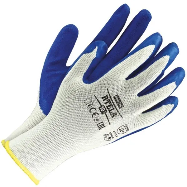 Schutzhandschuhe latexbeschichtet Reis RTELA WN Größe 11 weiß-blau Pack 12St.