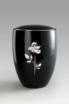 Keramikurne Florentina-Ceramica tiefschwarz glänzend, Motiv “Rose”