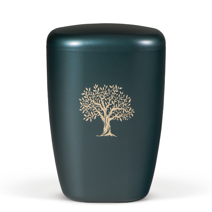Naturstoffurne, Petrol, Lasergravur Lebensbaum