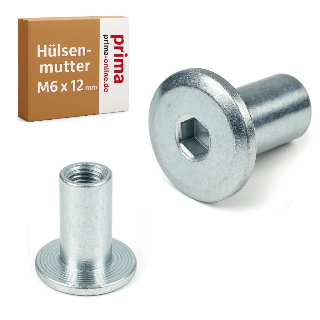 Hülsenmutter M6 x 12 mm – verzinkt, Flachkopf, SW-4