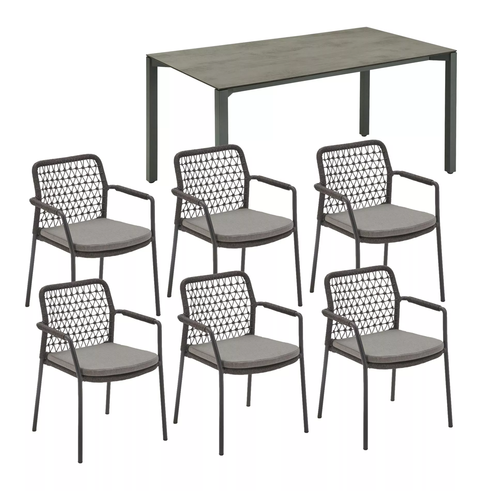 CASA DOMA Campana/Fasano Gartenmöbel-Set mit Tisch HPL 210×100 cm und Rope-Stapelstuhl, 7-teilig – Bild 8