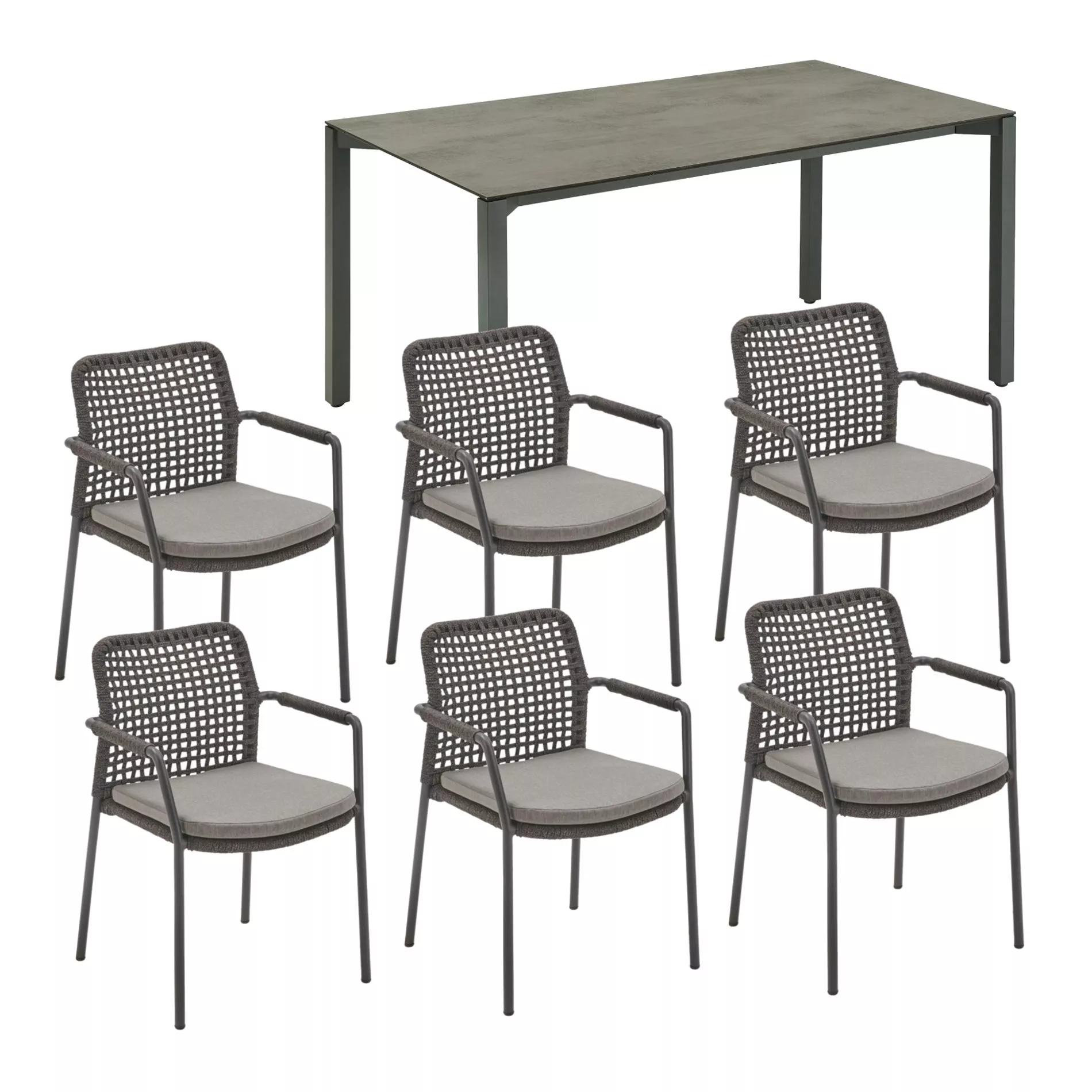 CASA DOMA Campana/Fasano Gartenmöbel-Set mit Tisch HPL 210×100 cm und Rope-Stapelstuhl, 7-teilig – Bild 7