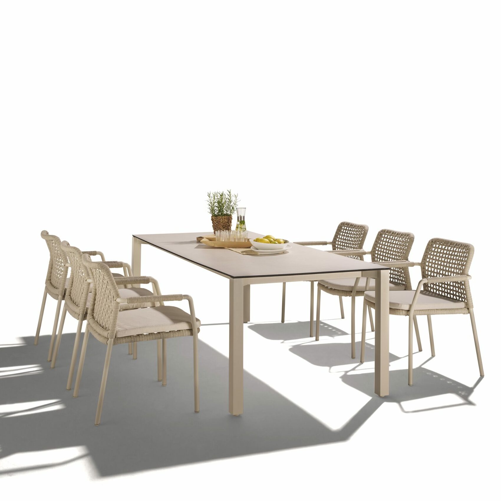 CASA DOMA Campana/Fasano Gartenmöbel-Set mit Tisch HPL 210×100 cm und Rope-Stapelstuhl, 7-teilig – Bild 2