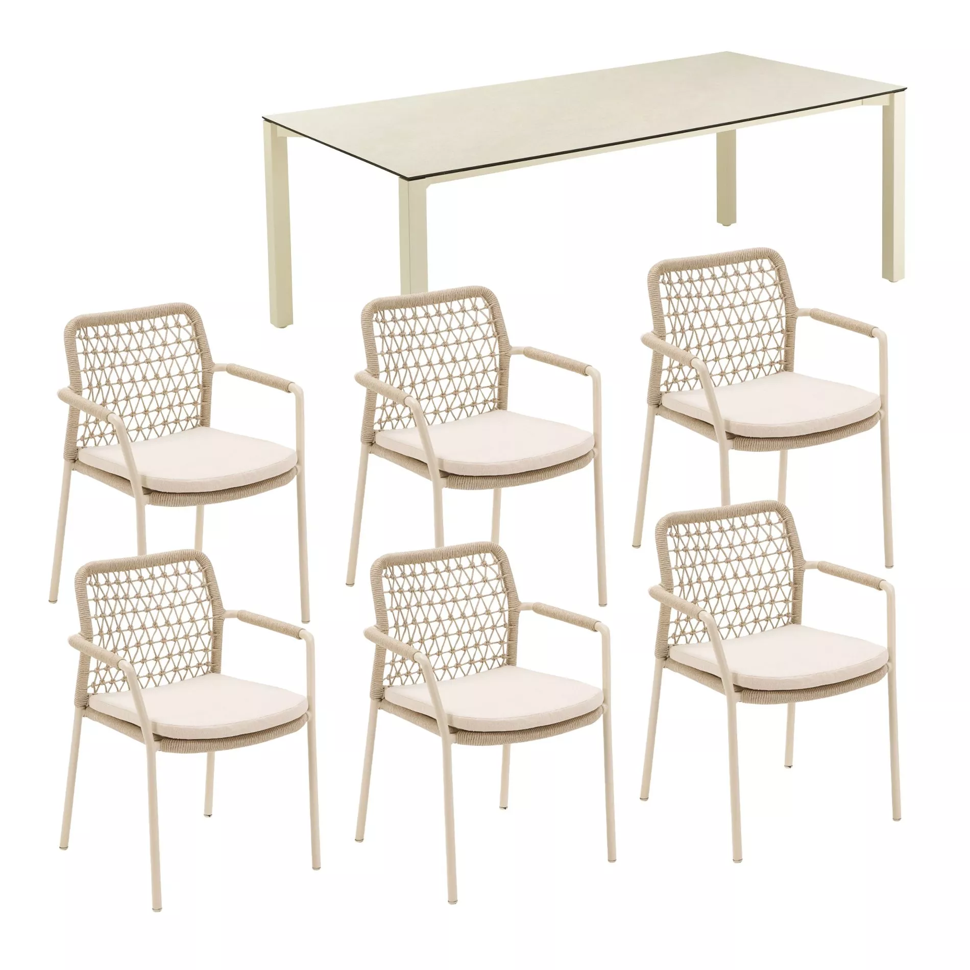 CASA DOMA Campana/Fasano Gartenmöbel-Set mit Tisch HPL 210×100 cm und Rope-Stapelstuhl, 7-teilig – Bild 6