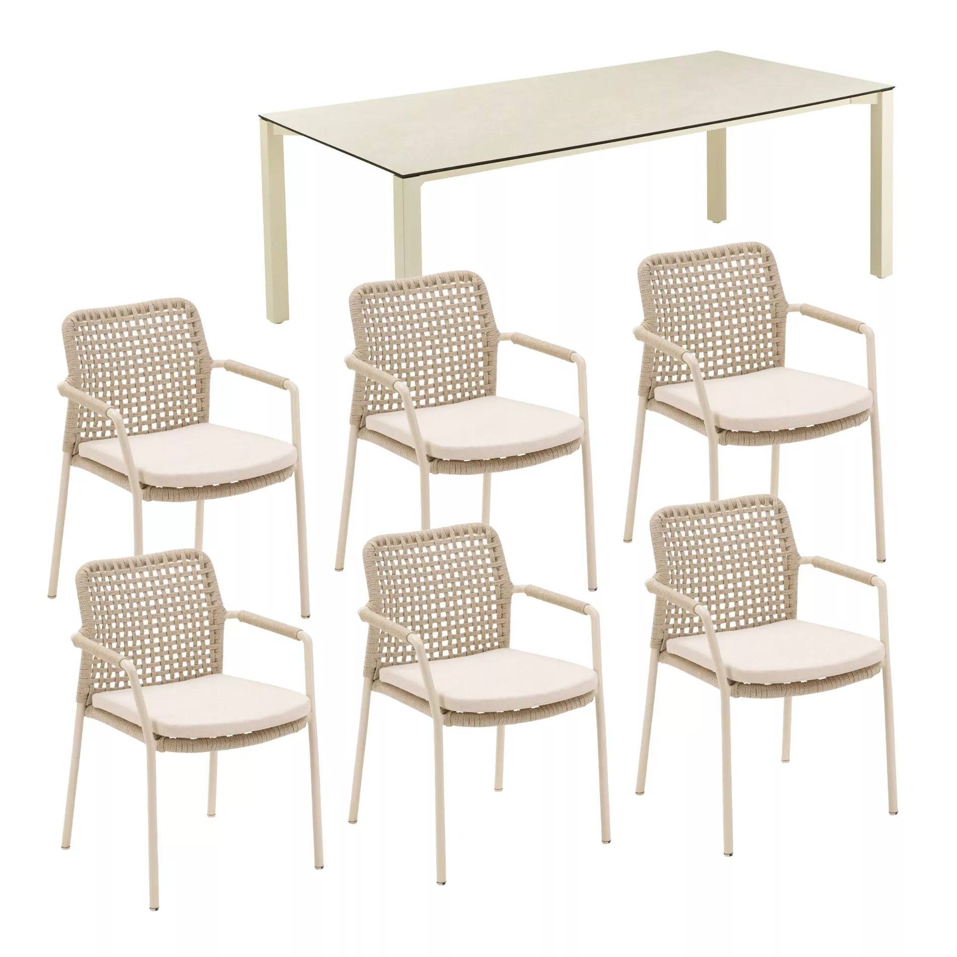 CASA DOMA Campana/Fasano Gartenmöbel-Set mit Tisch HPL 210×100 cm und Rope-Stapelstuhl, 7-teilig – Bild 5