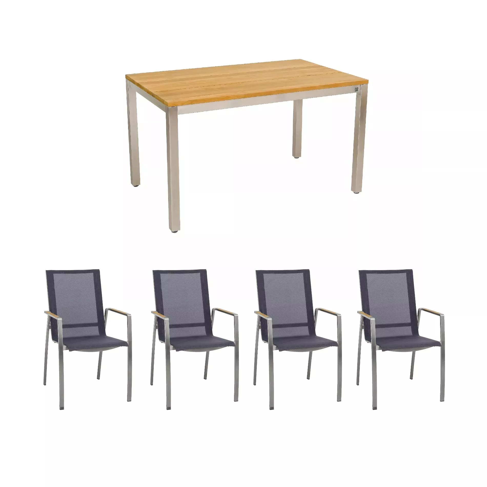 CASA DOMA Mineo/Varano Gartenmöbel-Set mit Stapelstuhl Sunproof® und Tisch Teak, 5-teilig