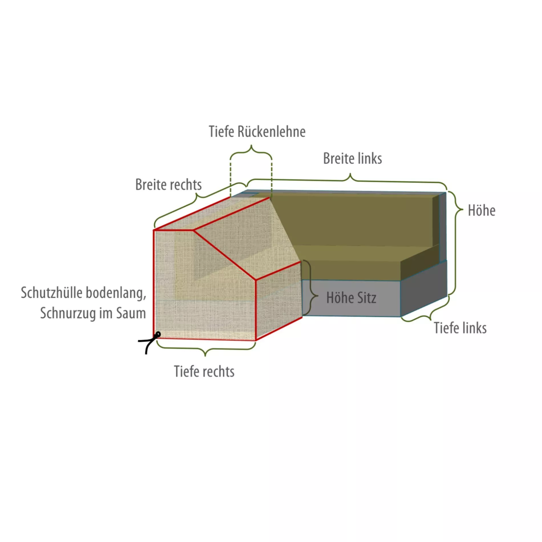 Gartenkultur Wunschmaß-Schutzhülle für Loungegruppe L-Form ohne Armlehnen, bodenlang